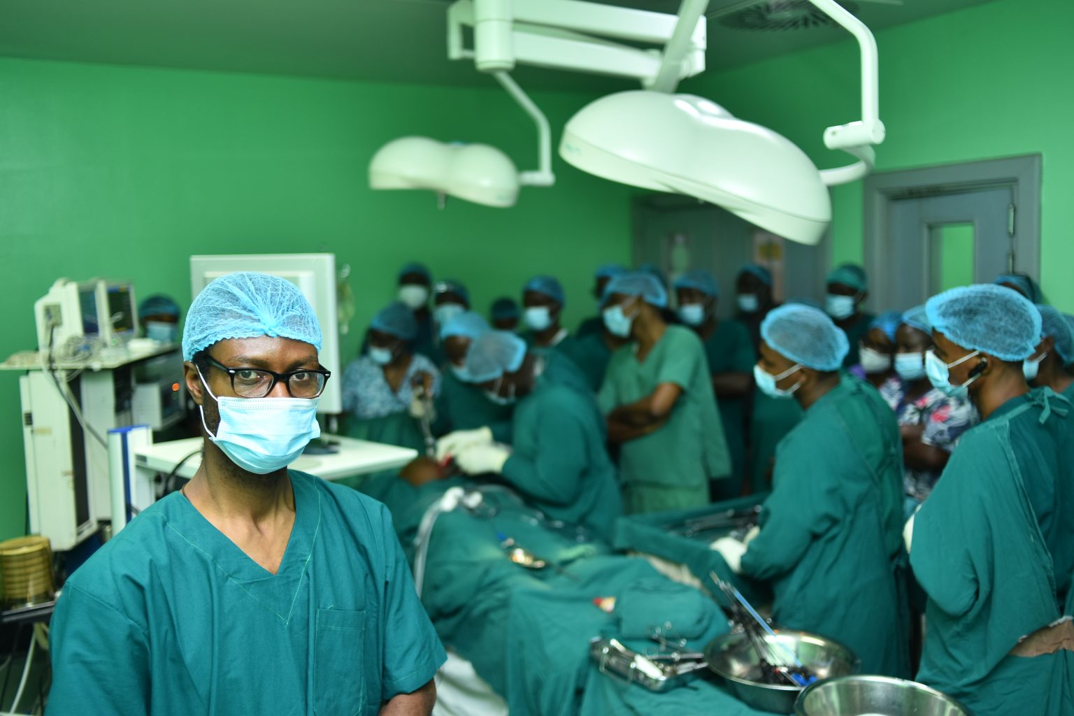 Medical imaging students using diagnostic equipment during a practical session at the Institute of Health Technology, UBTH, Benin.