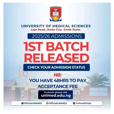 UNIMED releases first batch admission list, 2025/2026