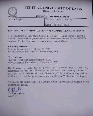 FULAFIA announces reviewed resumption date