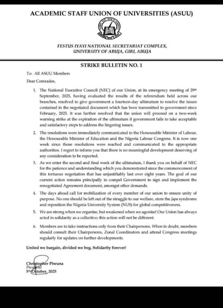 ASUU SETS TO COMMENCE STRIKE