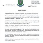 RSUST announces commencement of 2025/26 academic session