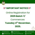 NYSC notice on commencement of online registration for 2025 Batch ‘C’