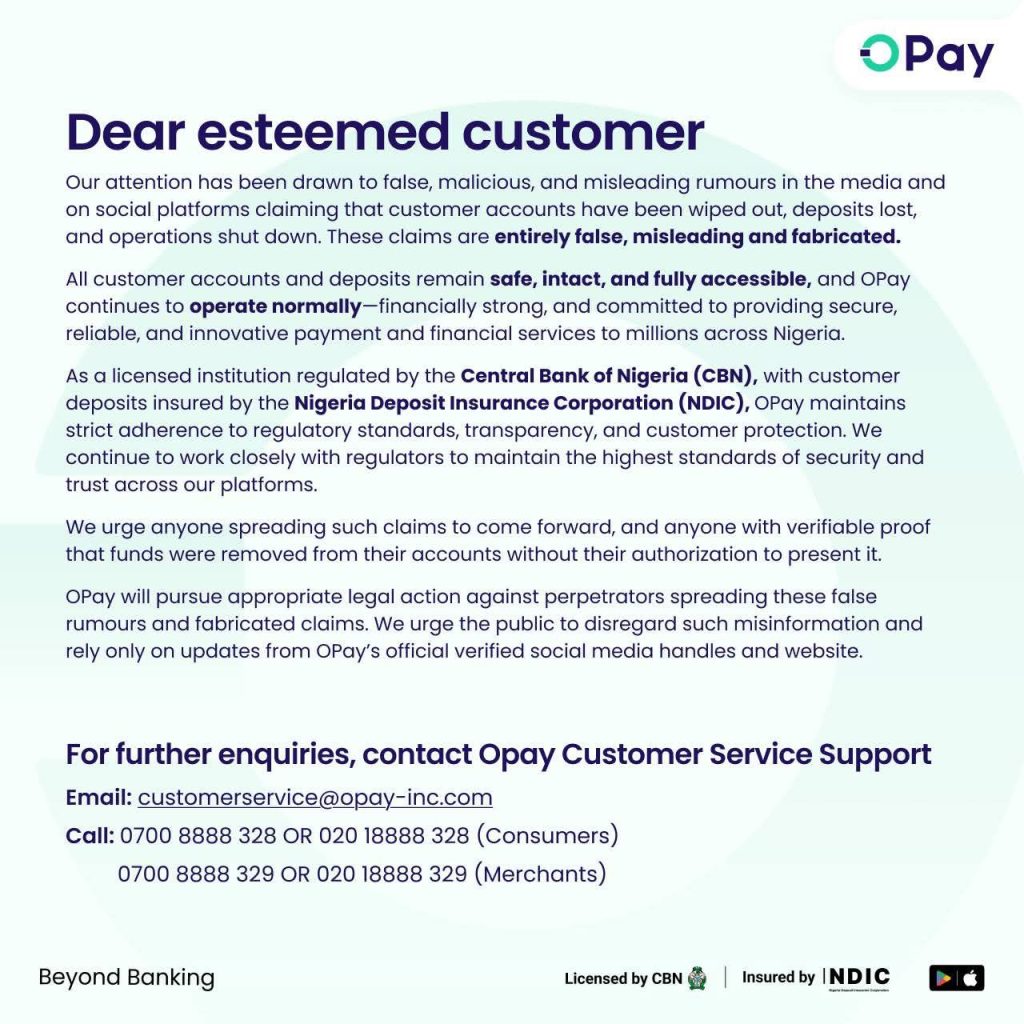 Information to all Esteemed Opay Customer