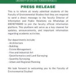 UNIUYO Faculty of Environmental Sciences notice to new students