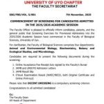 UNIUYO Faculty of Biological science begins physical screening for new students