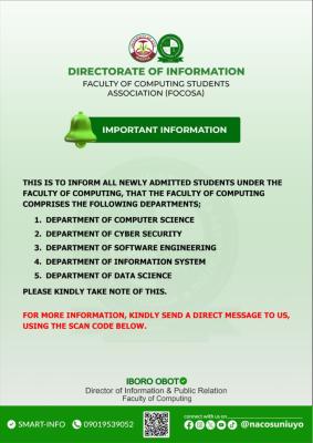 UNIUYO Faculty of Computing notice to new students